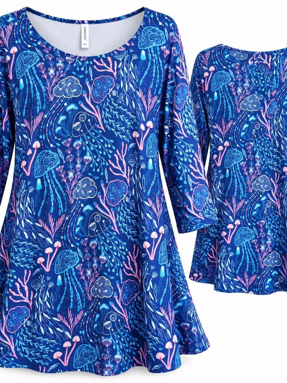 5XL Oceancore Whimsigoth Artsy Underwater Print Swing Tunic Top